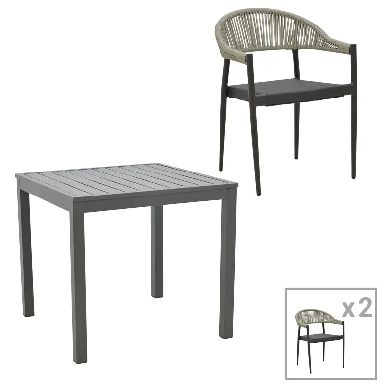 Set masa si scaune 3 buc de gradina Elation, Antracit, 80x80x74 cm - Antracit