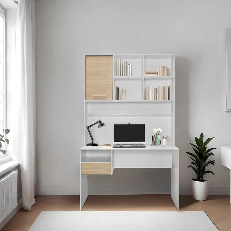 Birou CMU-1411-MB-2 Home Collection® London cu biblioteca, Alb - Stejar, 120x196x60 cm - Alb