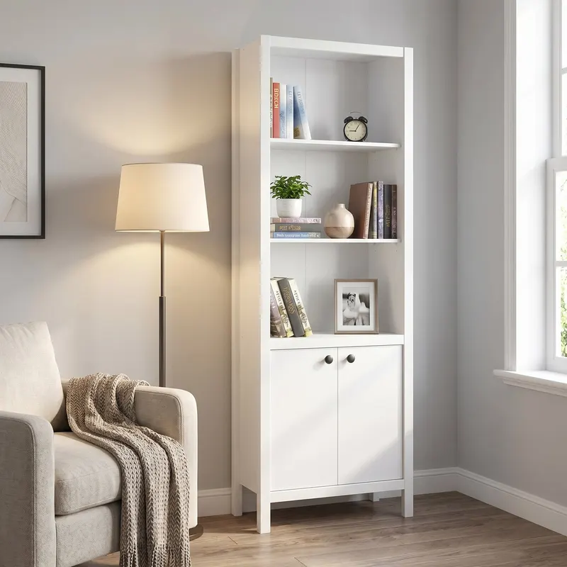 Biblioteca KTP-995-BB-1 Home Collection® Rustic cu 5 rafturi si usi, Alb, 66x196x32 cm - Alb