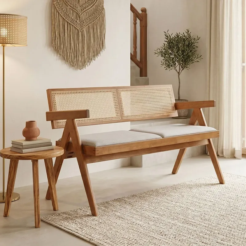 Canapea fixă Winslow, Light Walnut-Light Grey, 130x60x78 cm - Light Walnut-Light Grey