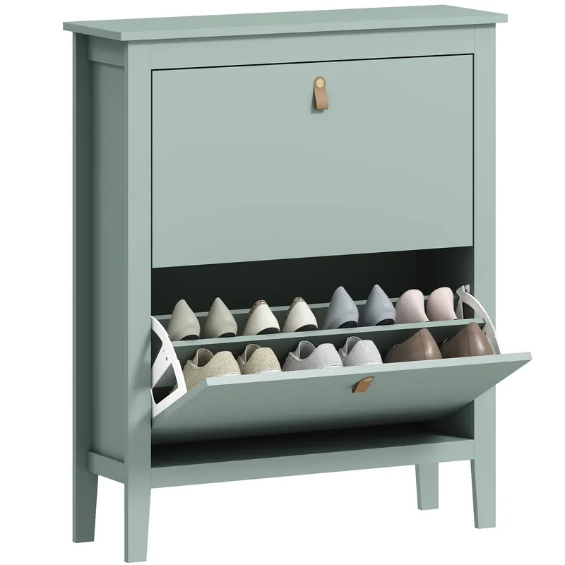 HOMCOM Pantofar cu 2 Sertare Rabatabile pentru 14 Perechi de Pantofi și Rafturi Reglabile, 80x24x95.5 cm, Verde