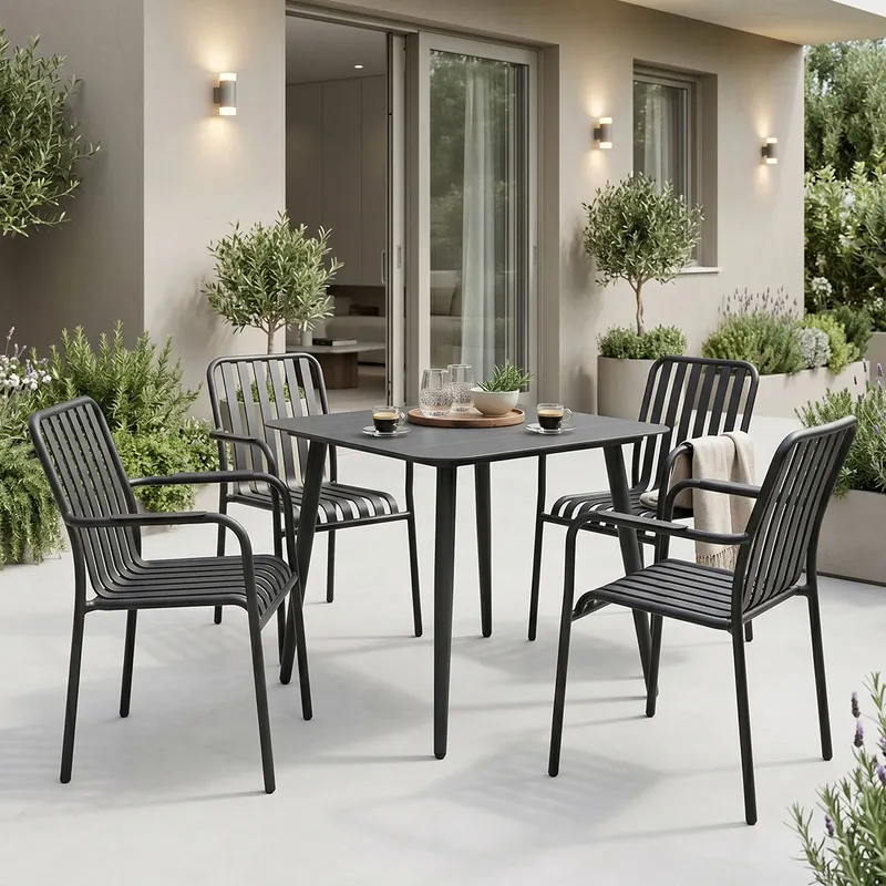 Set de sufragerie exterior Heven Vista, 5 piese, 80x80x72 cm - Negru