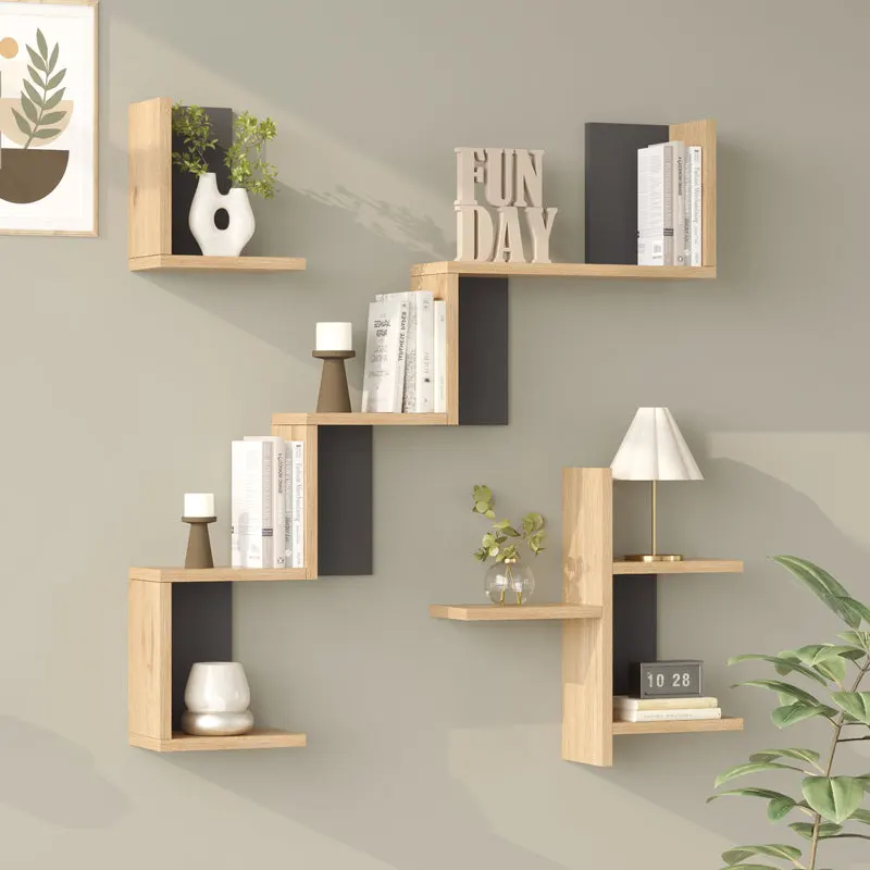 Raft de perete Wall shelf Verso stejar cu antracit color, Stejar - Antracit, 100x15x103 cm - Stejar-Antracit