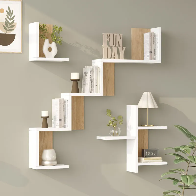 Raft de perete Wall shelf Verso stejar cu antracit color, Stejar - Antracit, 100x15x103 cm - Alb-Stejar