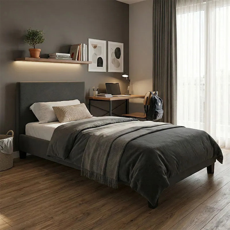 Pat cu funcție Nevil, Stil Modern, Material Textil Antracit, Picioare Lemn, Negru, 90x190 cm - ANTHRACITE - BLACK