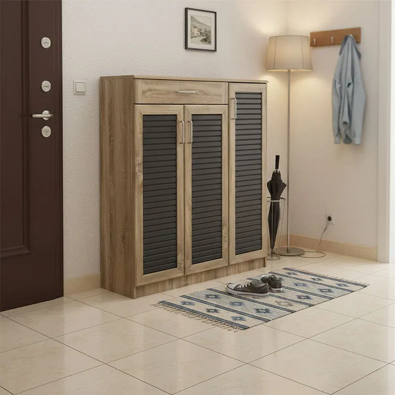 Dulap pantofi cu spațiu pentru 30 perechi Sante, Lemn, sonoma-antracit, 120x37x123 cm - Stejar