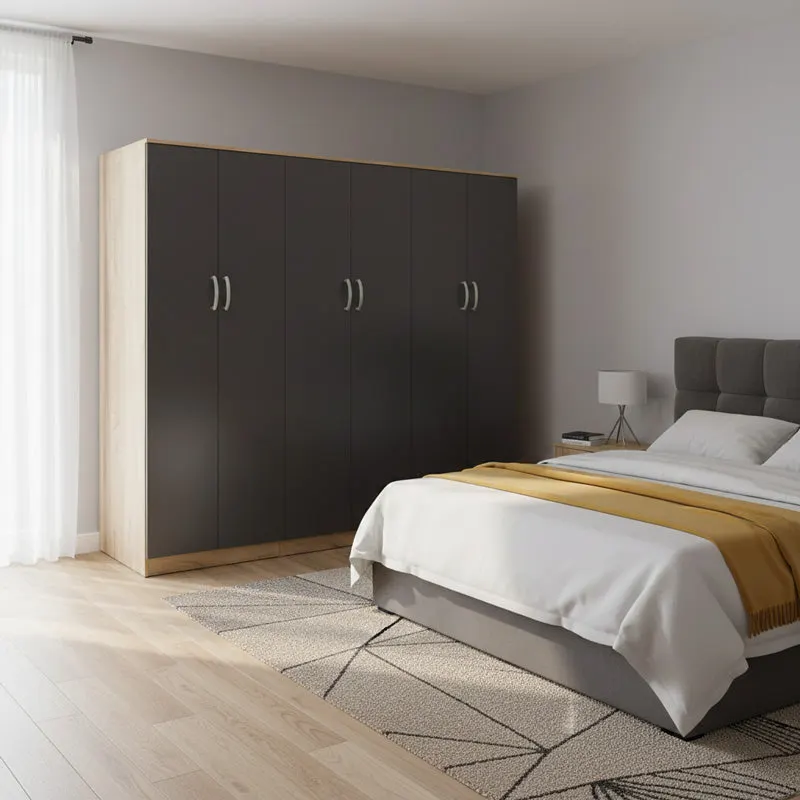 Dulap Athos II cu 6 usi, 240x42x180 cm - Sonoma-Antracit