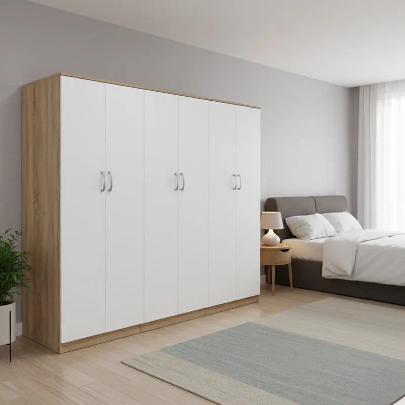 Dulap Athos II cu 6 usi, 240x42x180 cm - Sonoma-Alb