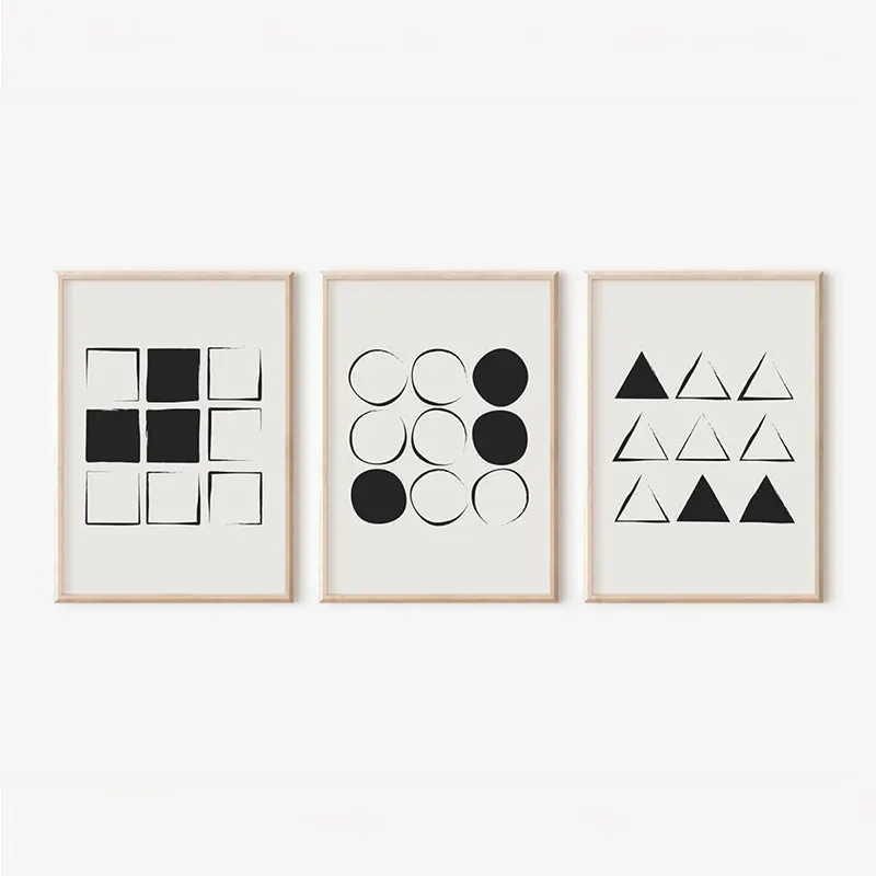 Tablouri triptic Ellene, Lemn și Pânză, Negru, 33x48 cm - Negru
