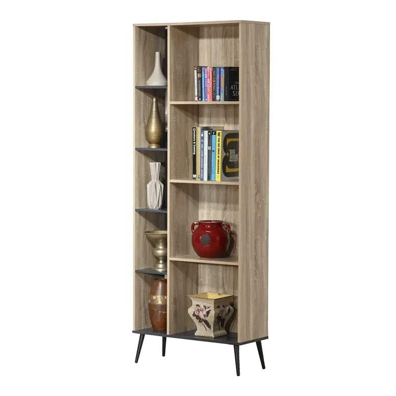 Biblioteca cu functie de depozitare Zezan, Sonoma-Gri Închis, 76x30x200 cm - Stejar