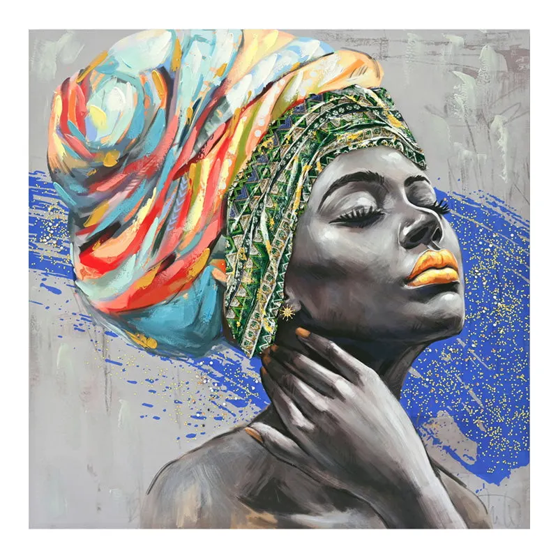 Tablou canvas cu efect 3D Africana, Pânza, Multicolor, 100x100 cm - Multicolor