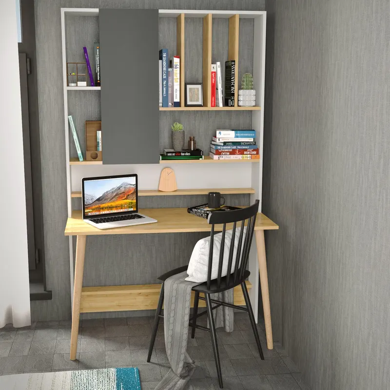 Birou Wood cu biblioteca, 120x60x196.6 cm - Stejar