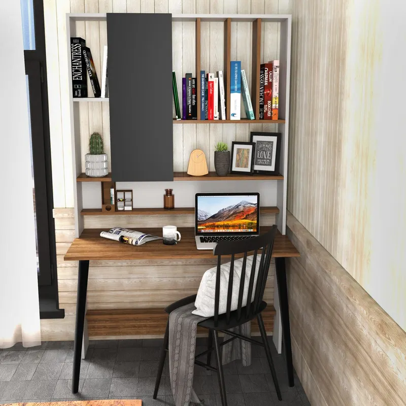 Birou Wood cu biblioteca, 120x60x196.6 cm - Nuc