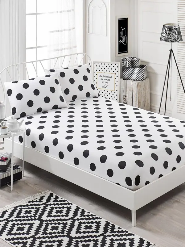 Set lenjerie de pat double, Negru, 200 x 160 cm,65% Bumbac / 35% POLYESTER - Negru