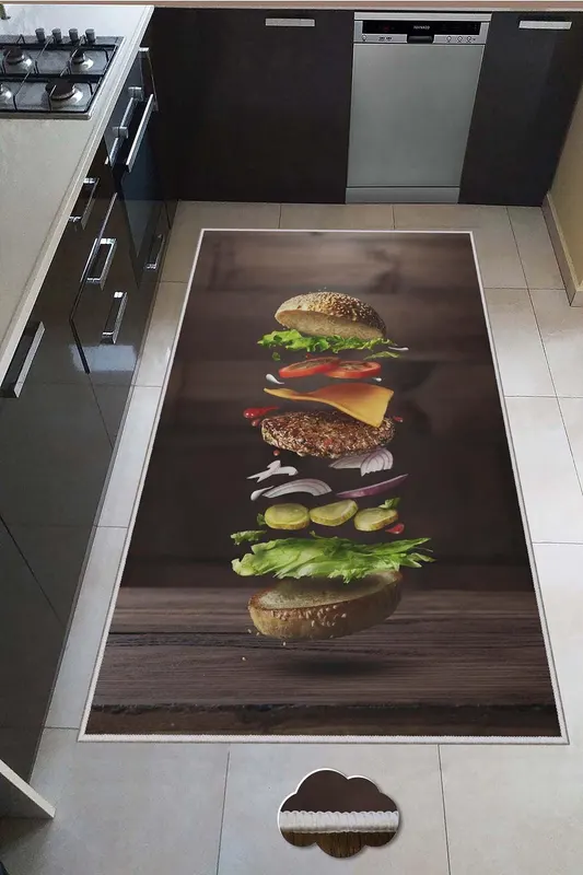 Covor de Bucatarie Hamburger Lavabil, Antiderepant, Multicolor, 80x150 cm - Multicolor / 80 x 150