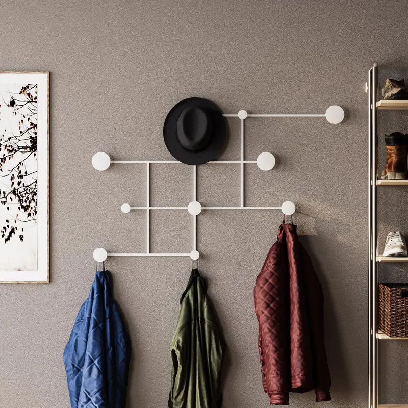 Cuier de hol metalic Metal Wall Hook Classic 3, Alb, 112x64x10 cm - Alb