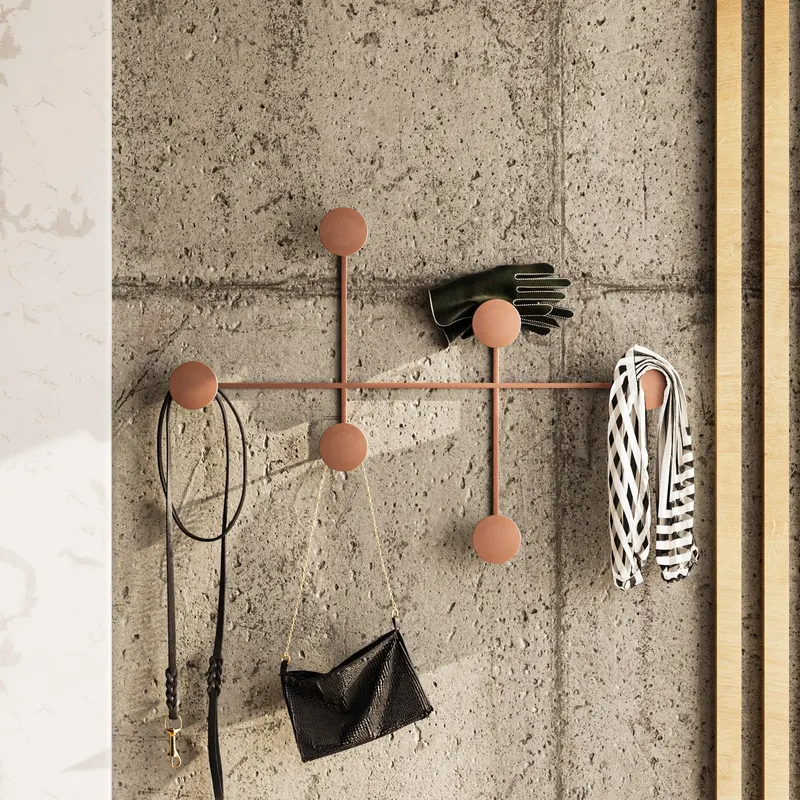 Cuier de hol metalic Metal Wall Hook Lux 2, Cupru, 82x60x10 cm - Multicolor