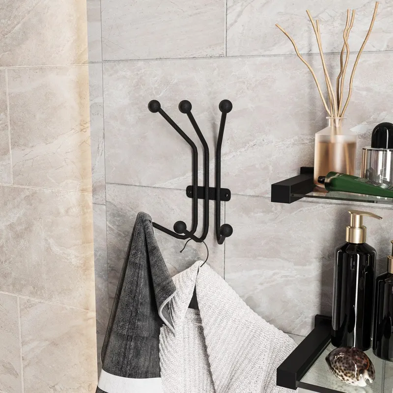 Cuier de hol metalic Metal Wall Hook Minimal 1, Negru, 23x13 cm - Negru