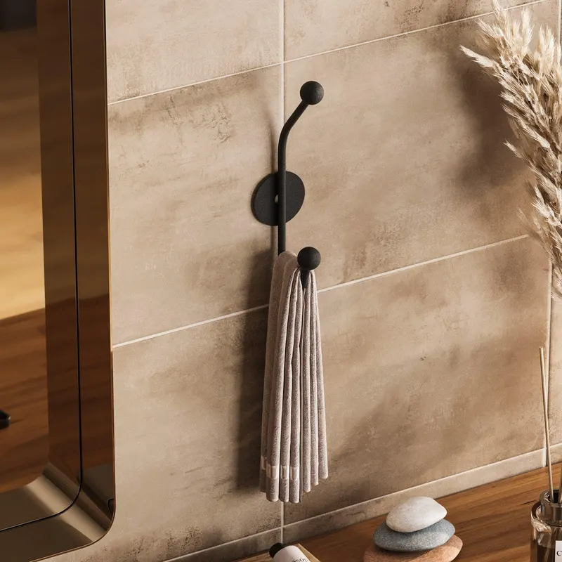 Cuier de hol metalic Metal Wall Hook Elegance 3, Negru, 6x9 cm - Negru