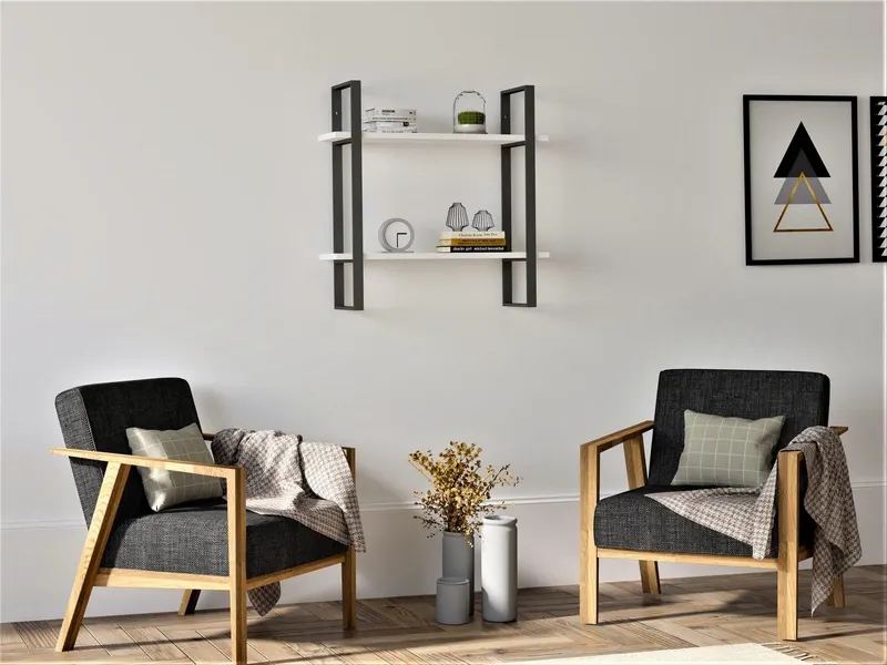Raft de perete Buba cadru metal, 2 Rafturi, 70 x 70 x 22 cm - Stejar