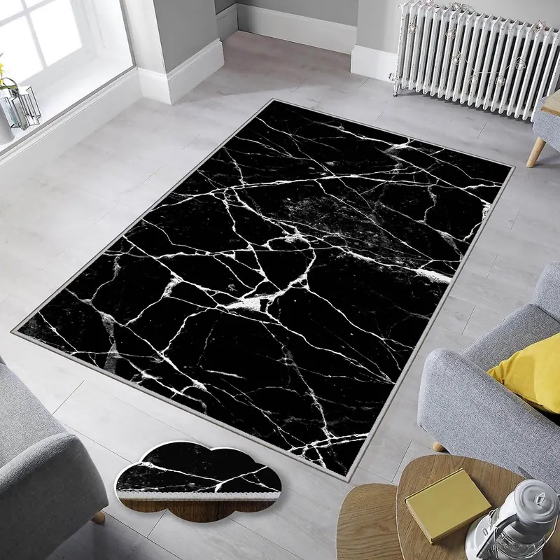 Covor de Hol Ondeo, Lavabile, Antiderapant, Negru, 80x150 cm - Negru / 80 x 150