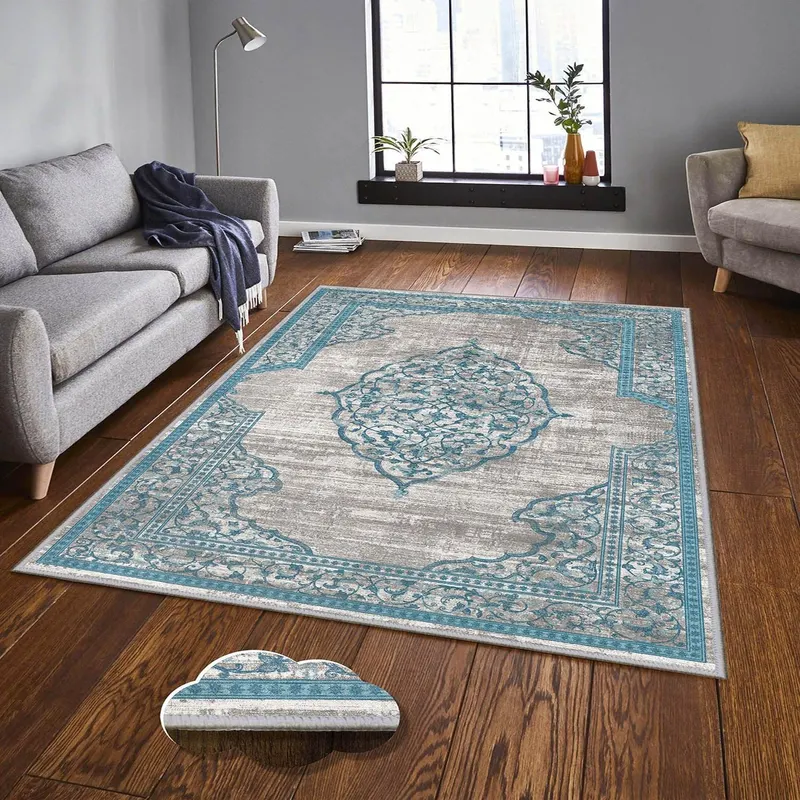 Covor de living / dormitor, Lavabil, Antidarepant Turcoaz, 80x300 cm - Turcoaz / 80 x 300