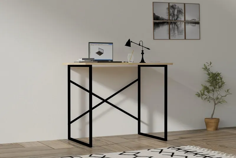 Birou Addi cu picioare metalice, 90 x 76 x 56 cm - Stejar