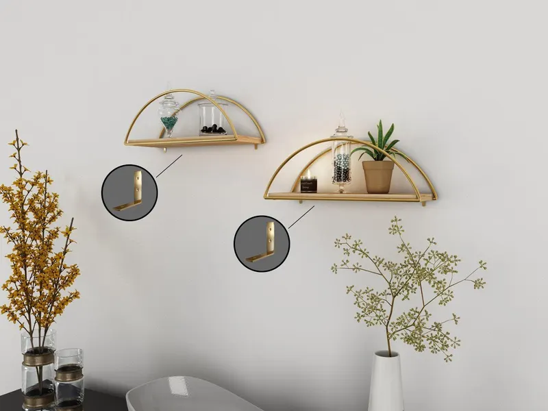 Raft de perete Wall Shelf 2 - Circle, Aur, 16x17x41 cm - Auriu