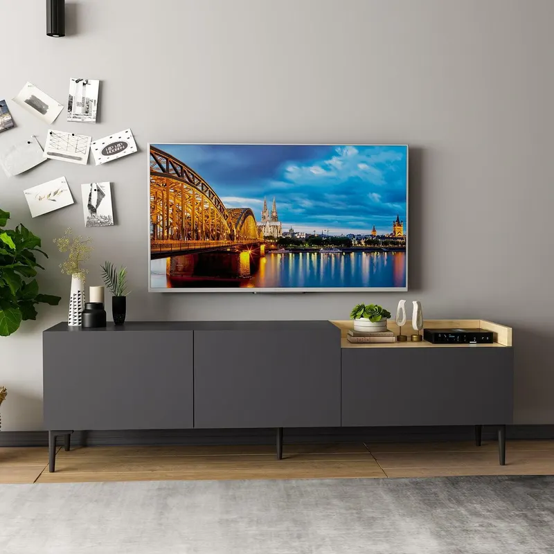 COMODA TV Mia - Anthracite, Gri, 160x48x37 cm - Gri