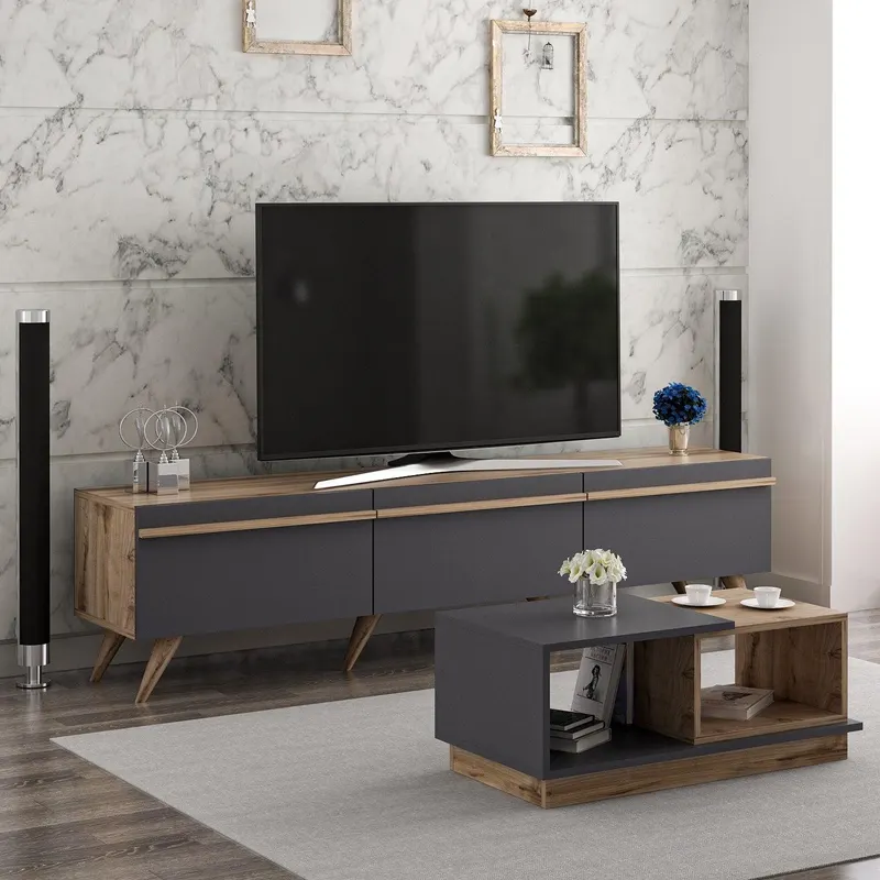 Set Mobila Sufragerie Amsterdam, Gri, 180x42x35 cm - Gri