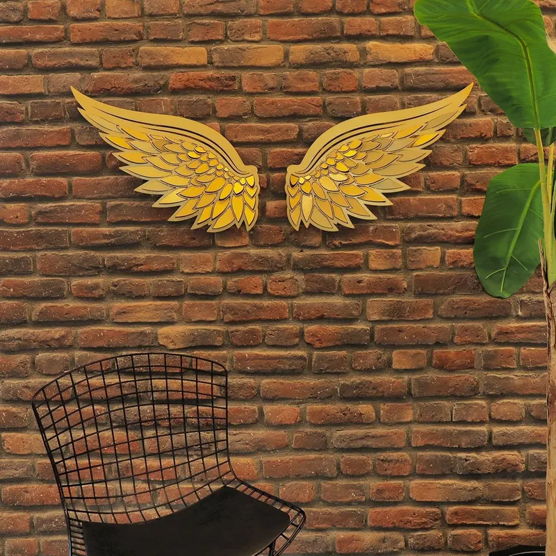 Accesoriu metal decorativ de perete Angel Wings Metal Wall Art Set - APT705, Aur, 46x50x0.12 cm - Auriu