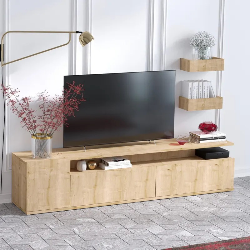 Comoda Tv Alika cu 3 usi, Stejar, 180 x 45 x 35 cm - Stejar