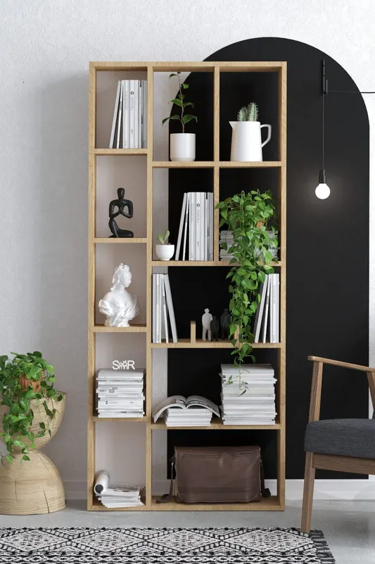 Biblioteca Demios, 12 compartimente, Stejar, 75 x 170 x 18 cm - Stejar