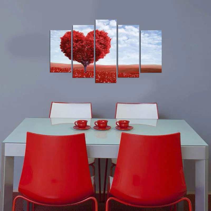 Tablou MDF ( 5 buc ) Copac Indragostit, Multicolor, 60x110 cm - Multicolor