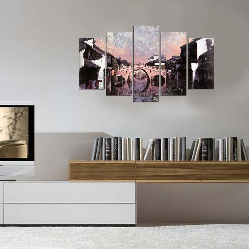 Tablou MDF ( 5 buc ) Pod Japonez, Multicolor, 60x110 cm - Multicolor