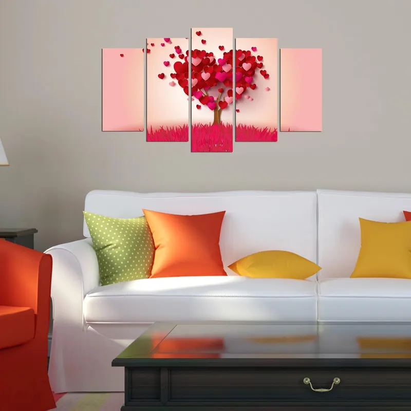 Tablou MDF ( 5 buc ) Copac inflorit, Multicolor, 60x110 cm - Multicolor