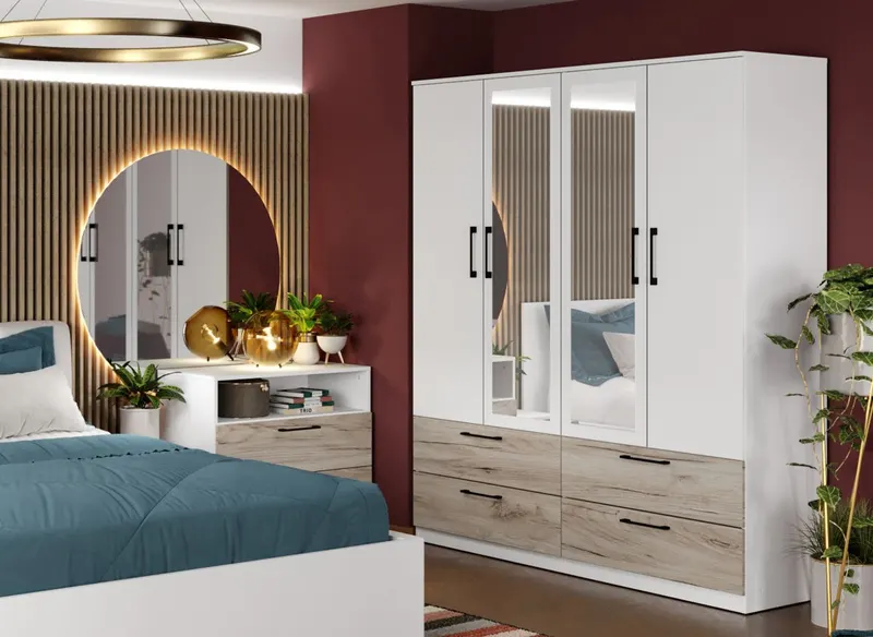 Dulap Relax Alb / Stejar k02 - C164/05 cu oglinda — imaginea 2