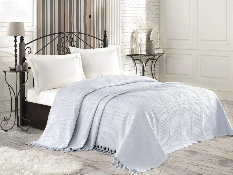 Cuvertură de pat double, Albastru deschis, 240x220 cm - Albastru