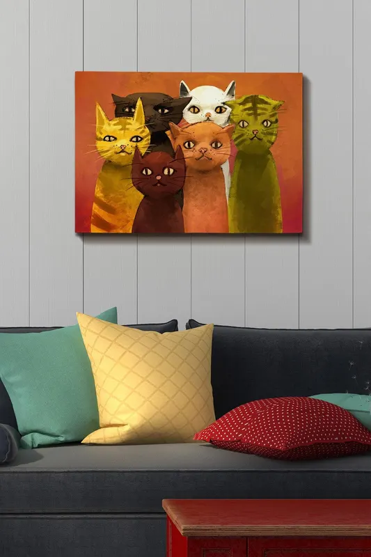 Tablou Canvas Pisici, Multicolor, 70 x 50 cm - Multicolor