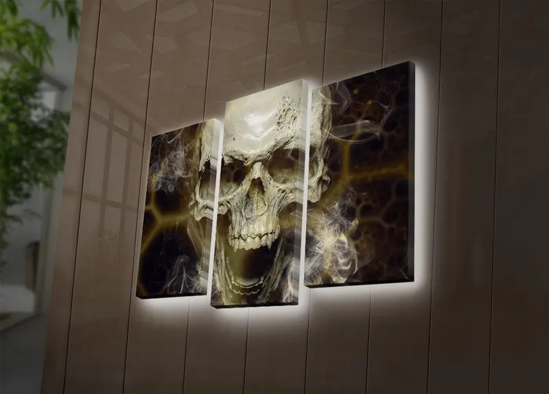Tablou Canvas cu Led Skull, Multicolor, 66 x 45 cm - Multicolor