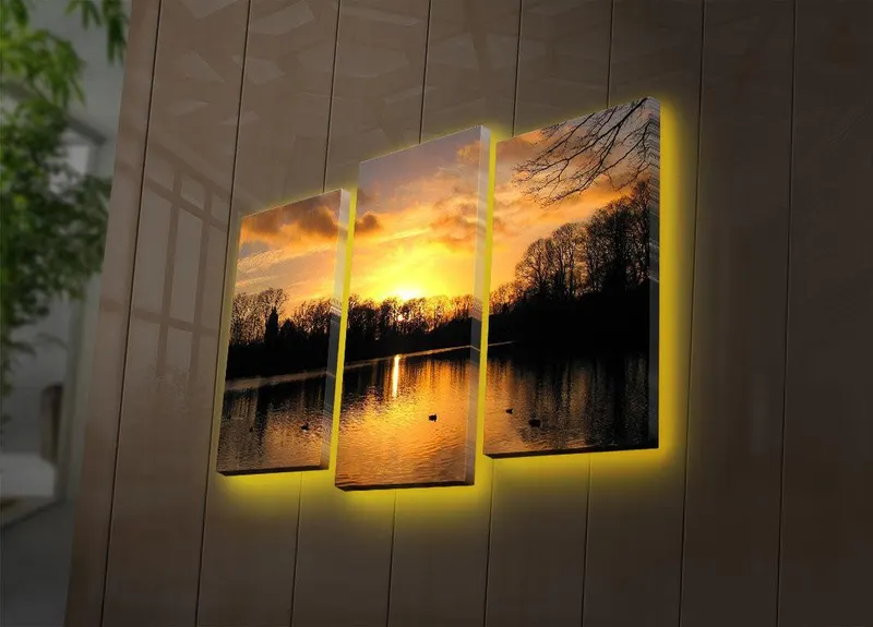 Tablou Canvas cu Led Herastrau, Multicolor,  66 x 45 cm - Multicolor