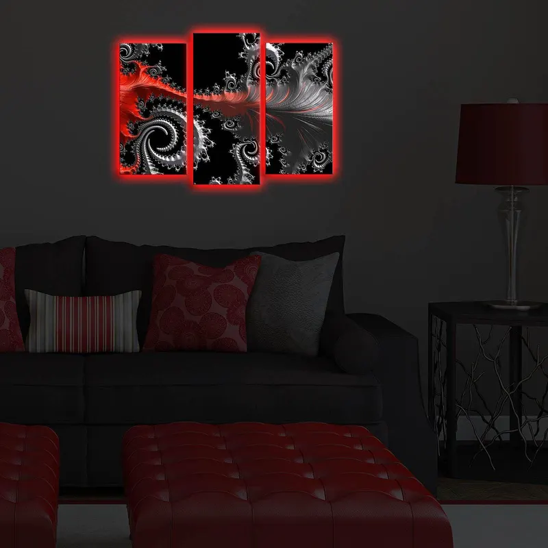 Tablou Canvas cu Led Octopus Rosu, Multicolor, 66 x 45 cm - Multicolor