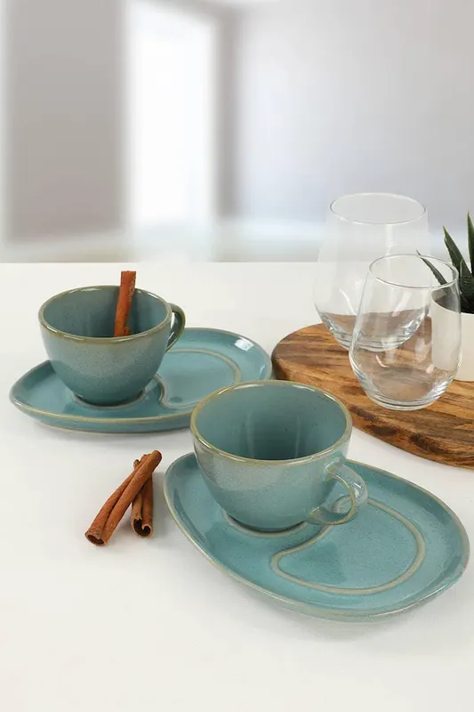 Set cești de cafea  Ocean Drip Coffee Presentation Set 4 Pieces for 2 People, Turcoaz, 9x9x9 cm - Albastru