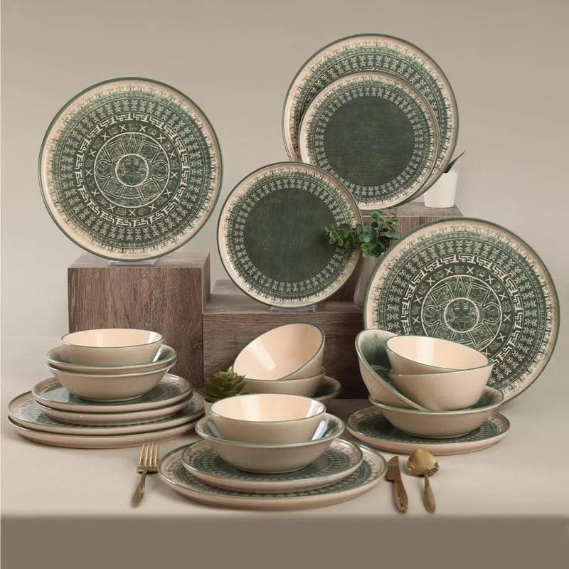 Set de cină din ceramică, Verde - Verde