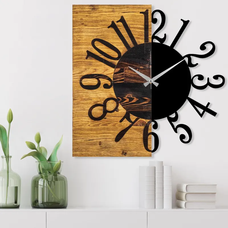 Ceas de perete decorativ din lemn Wooden Clock 7, Nuc, 3x58x58 cm - Nuc