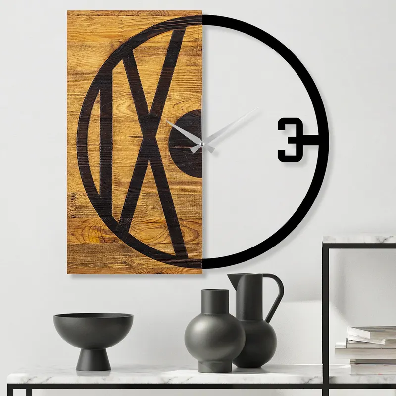 Ceas de perete decorativ din lemn Wooden Clock 24, Nuc, 3x58x58 cm - Nuc