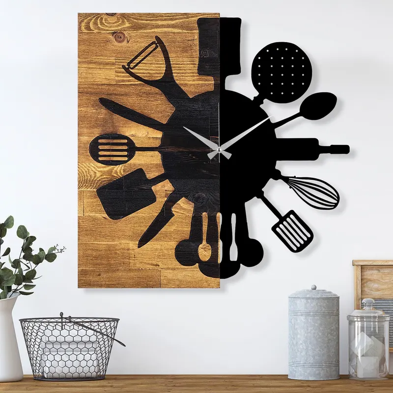 Ceas de perete decorativ din lemn Wooden Clock 32, Nuc, 3x58x60 cm - Nuc