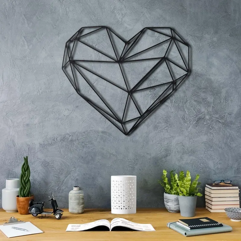 Decoratiune de perete Metal Heart v2, Negru, 40x1x37 cm - Negru