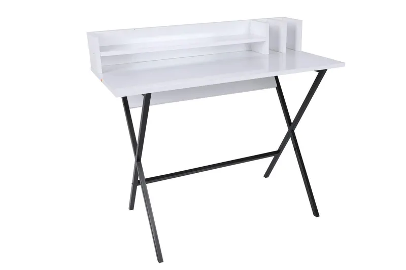 Birou Steyr  cu rafuri, picioare mealice, Alb, 100 x 89 x 50 cm - Alb