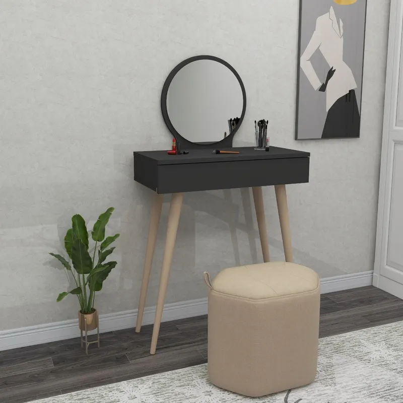 Masa de machiaj Elegant Siena cu Sertar si cu Oglinda, 72 x 130 x 35 cm - Gri